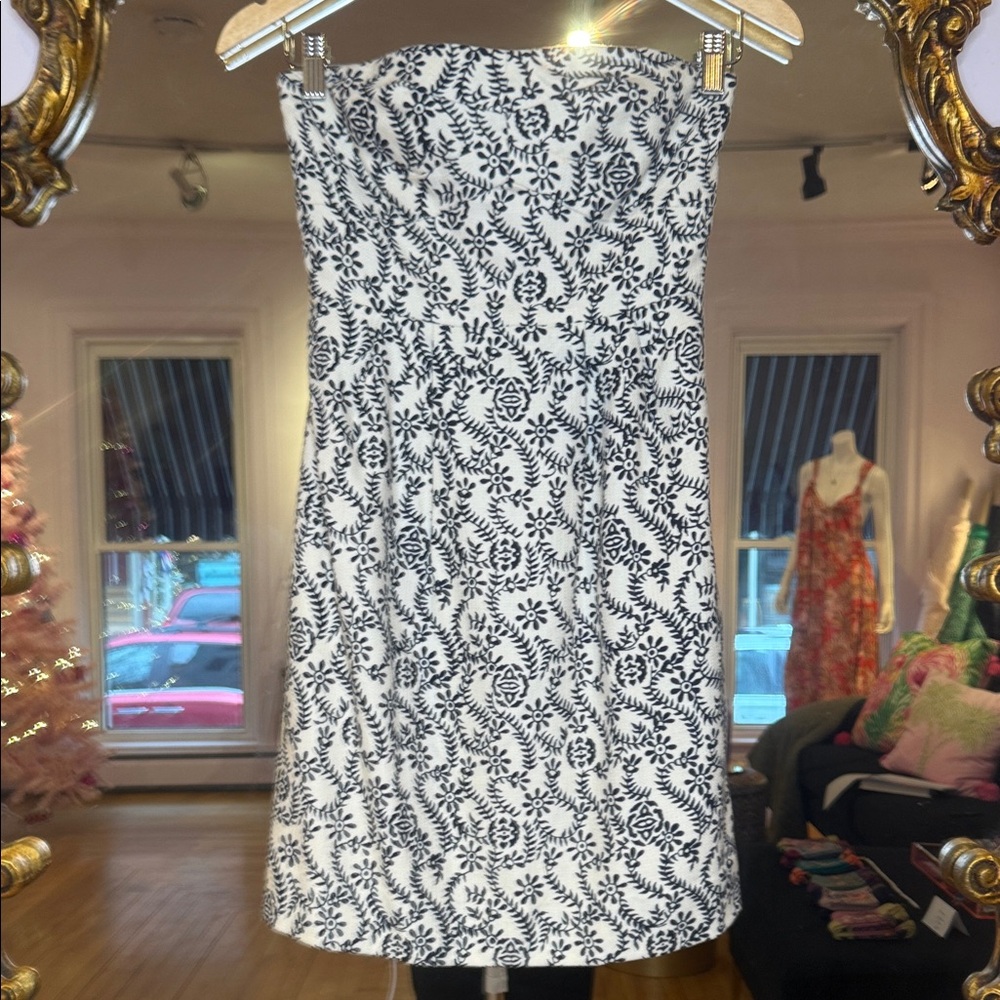 J. Crew Ella Rampling Rose print navy  and cream Strapless Dress sz 2 like new - Picture 4 of 15